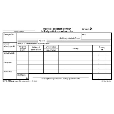 Bevételi pénztárbizonylat nyugtával 25x3 lapos tömb 203x102 mm