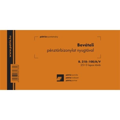 Bevételi pénztárbizonylat nyugtával 25x3 lapos tömb 203x102 mm