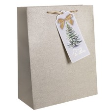 Dísztasak glitteres karácsonyi 26x32 cm arany kártyával