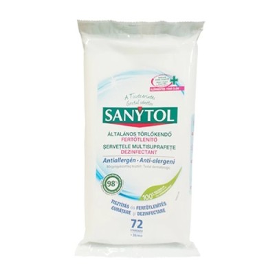 Fertőtlenítő törlőkendő Sanytol antiallergén 72db