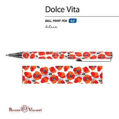 Golyóstoll Bruno Visconti 0,7mm kék, fém test, Dolce Vita - pipacsok