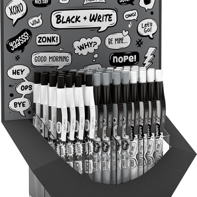 Golyóstoll Ico Black and Write 0,8 mm kék vegyes minták