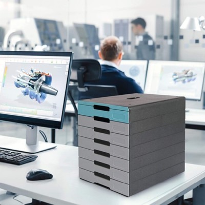Irattartó box műanyag Durable Idealbox A/4 7 fiókos zárt szürke-kék