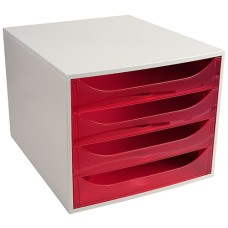 Irattartó box műanyag Exacompta Ecobox 4 fiókos szürke/áttetsző málna
