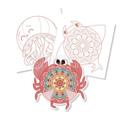 Kreatív színező Avenue Mandarine Graffy Pop Mandala 3D, spirálos, Tengeri állatok