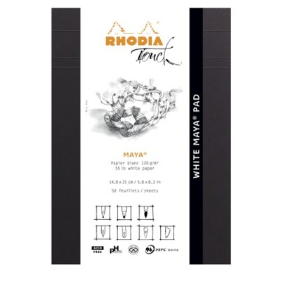 Művészeti rajztömb Clairefontaine Rhodia Touch A/5 50 lap 120g tűzött fehér sima