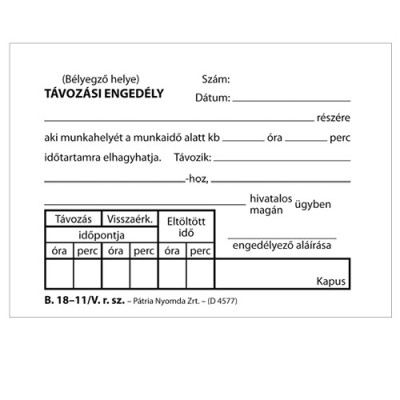 Távozási engedély 50x2 lapos tömb 105x70 mm